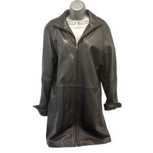 Worthington Black Leather Lambskin Women’s Vintage Long Coat Size Large